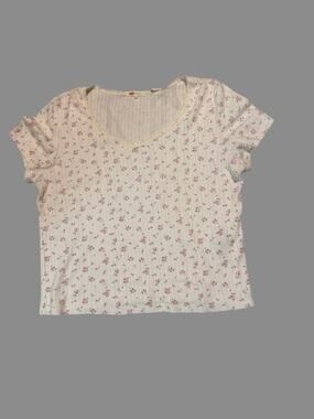 Levi's Women's XL White Floral Pointelle Scoop Neck Tee Cottagecore Baby Tee
